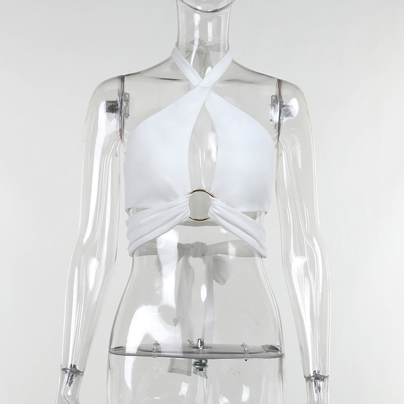 Solid Color Straps Irregular Wear Halter Vest Women