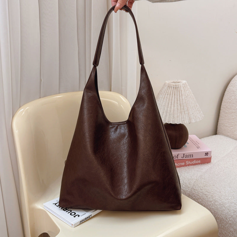 Textured Soft Leather Large Capacity Underarm Bag Commuting