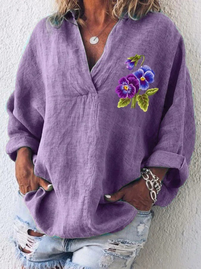 Womens American-style Digitally Printed Linen Shirt