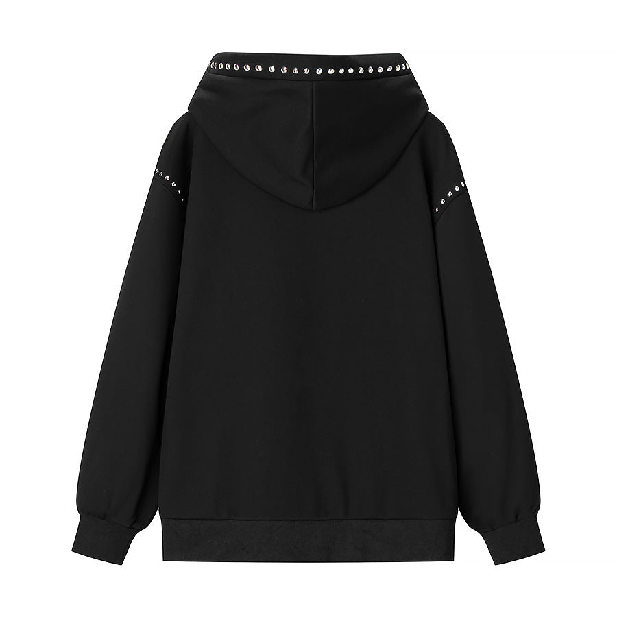 Casual Rivet Design Hooded Sweatshirt For Women