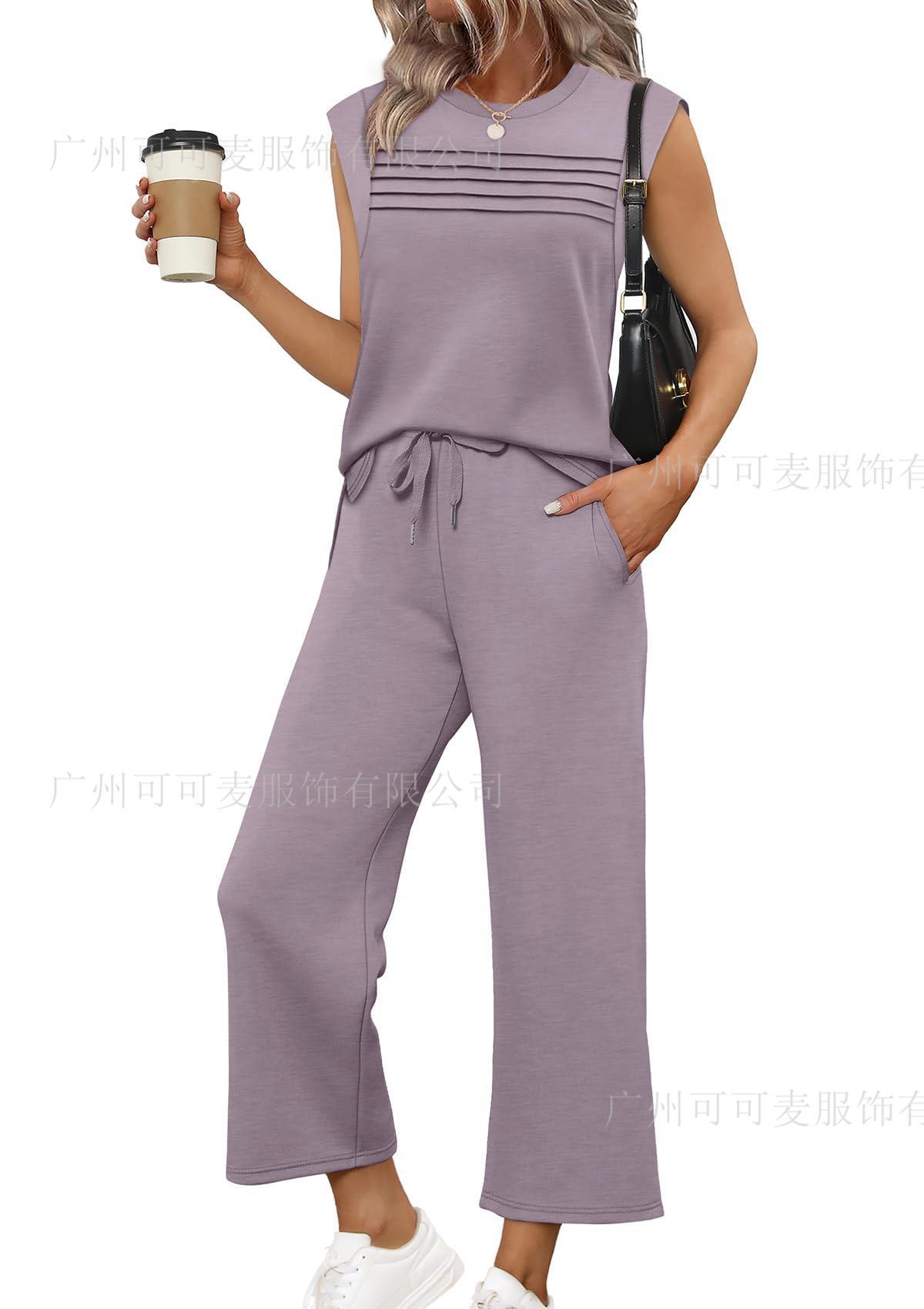 Fashionable Comfortable Casual Sweatshirt Vest Solid Color Set For Women