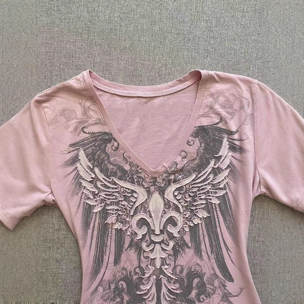 American Retro V-neck Short Sleeve Slim Fit Slimming
