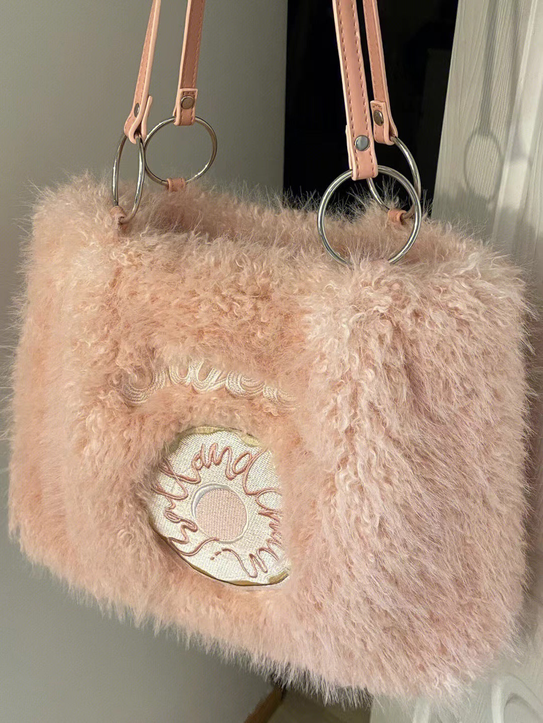 Donut Embroidery Plush Tote Bag