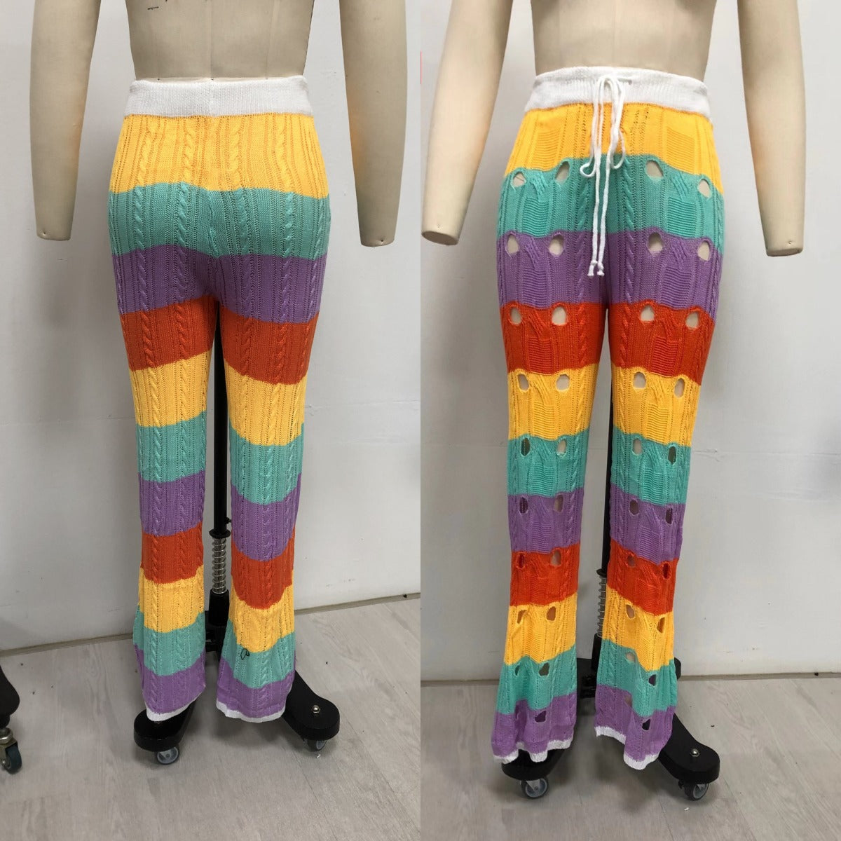 Rainbow Color Hollow Knitted Pants Beach Pants Wholesale