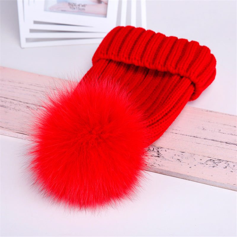 Oversized Warm Real Raccoon Fox Fur Ball Wool Hat