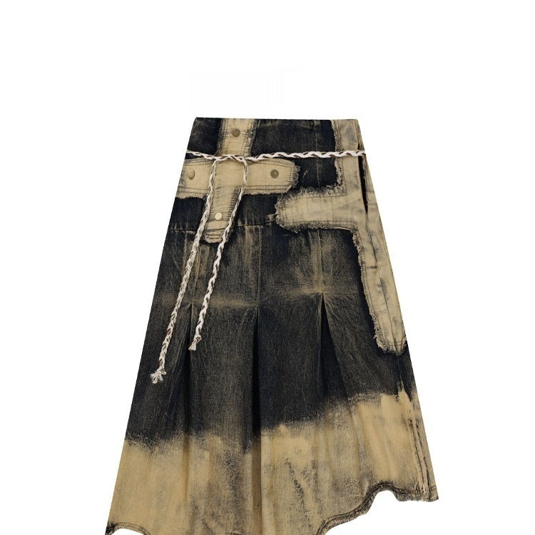 Heavy Industry Distressed Raw Edge Denim Skirt