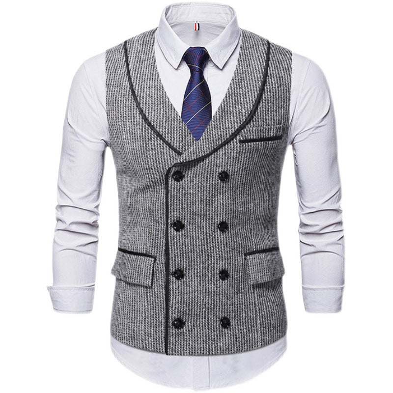Striped Trim Double Breasted Men's Leisure Vest