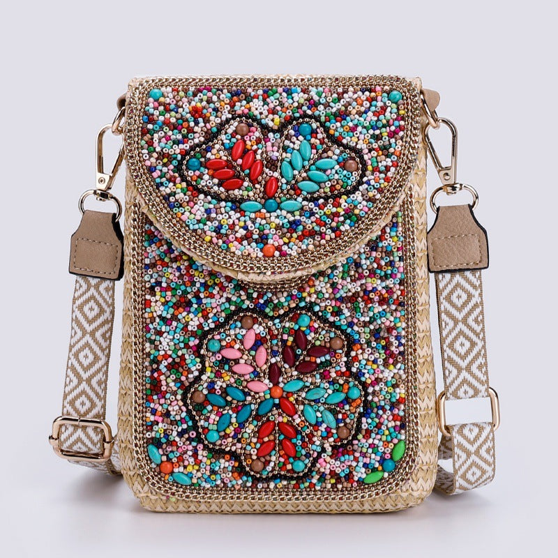 Rice Bead Bag Woven Women's Shoulder