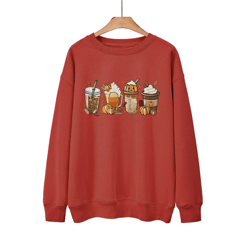 Ny Kaffe Græskar Halloween Gade Forår Efterår Og Vinter Rund Hals Løs Afslappet Pullover
