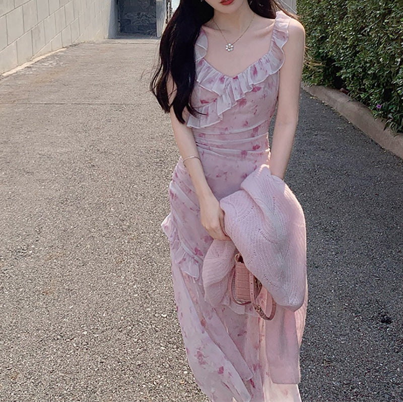 Chiffon Printed Dress Summer Mid Length