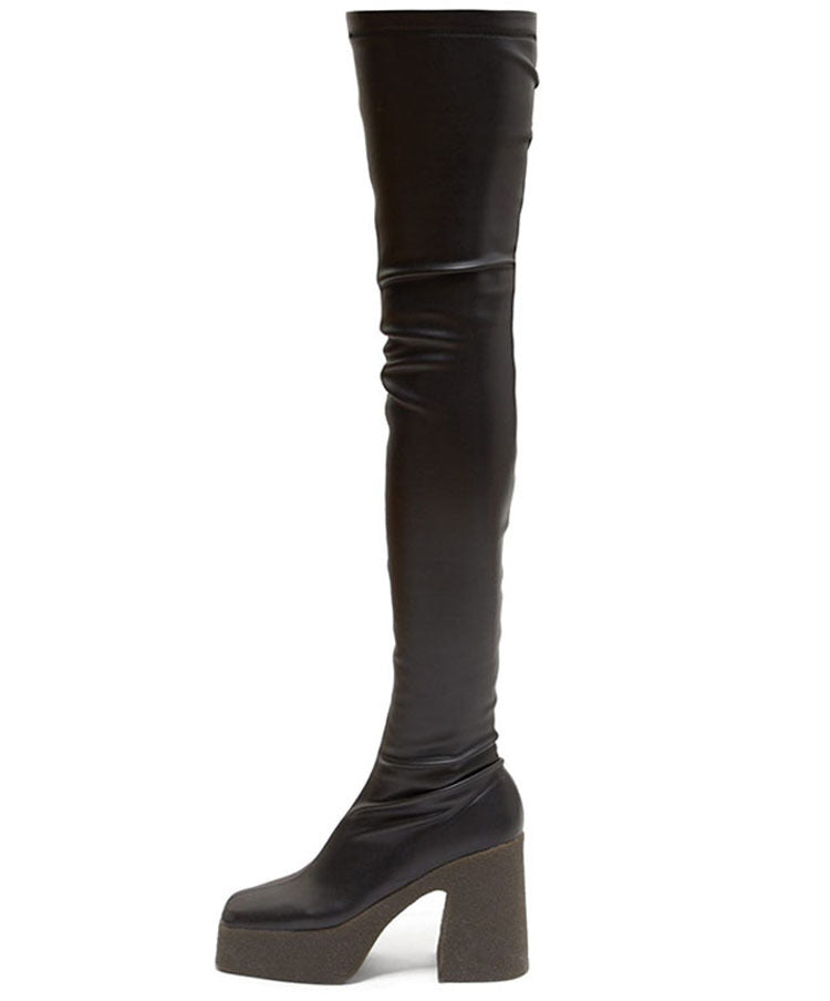 Thick Bottom Waterproof Platform Square Toe Elastic Boots
