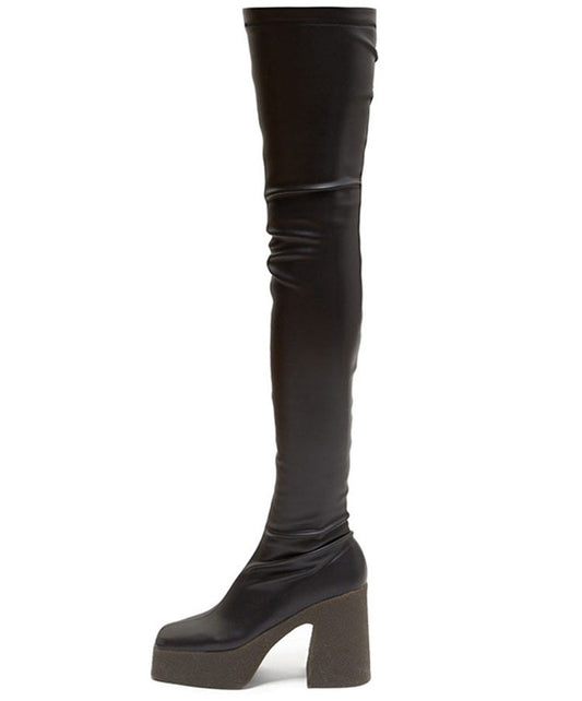Thick Bottom Waterproof Platform Square Toe Elastic Boots