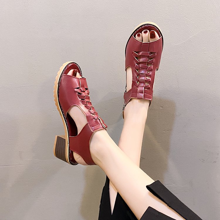 Round Toe Side Zipper Casual Student Sandals