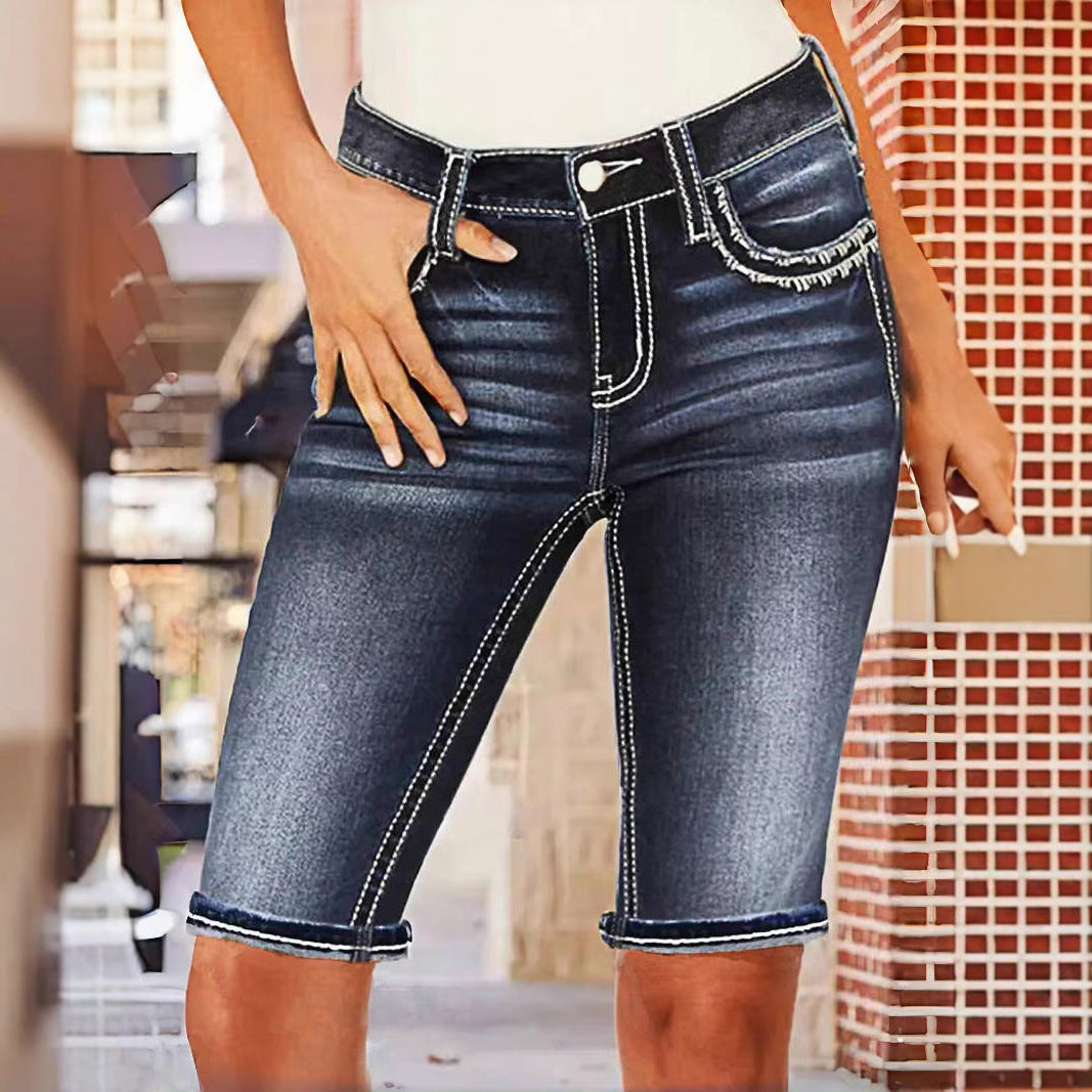 Denim Slimming And Simple Casual Embroidered Jeans