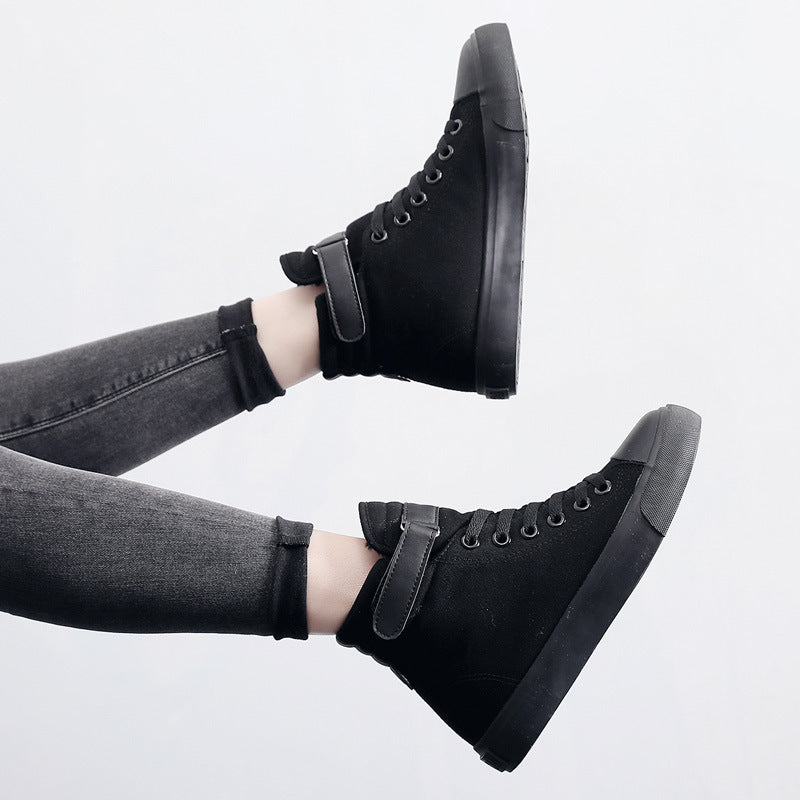 High-top Women's Shoes All Black Canvas British Style