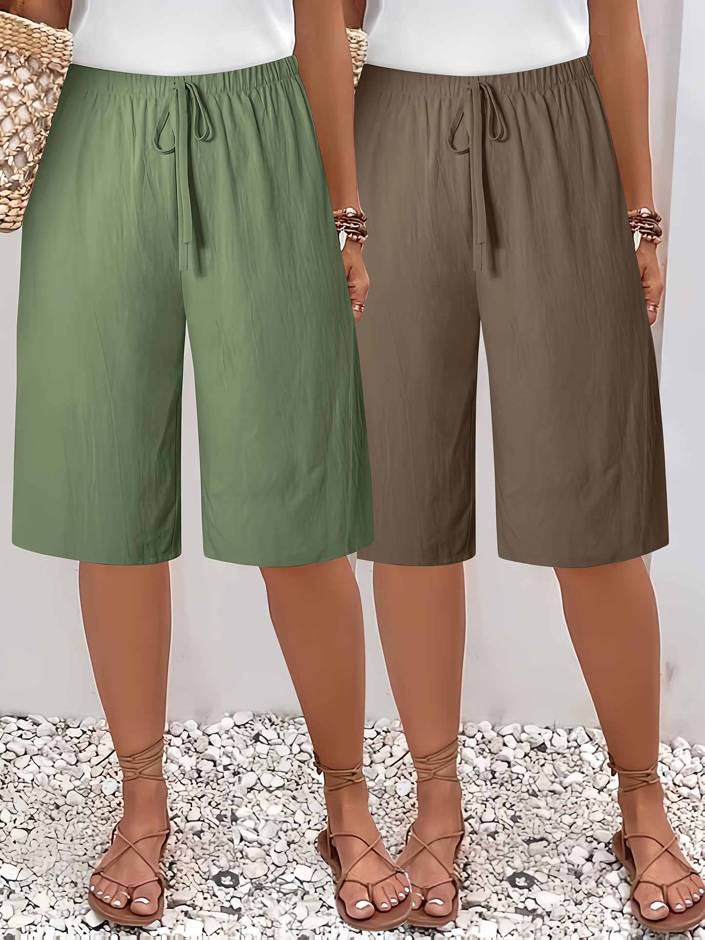 Plus Size WOMEN'S Shorts-casual Beach Pants  2PCs