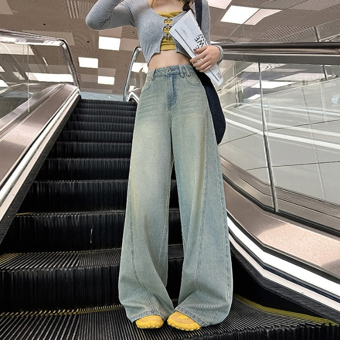 Dame amerikansk-inspirerede retro high street-jeans med brede ben
