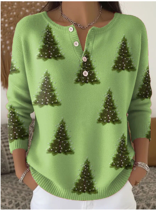 Womens Retro Printed Four-Button Stand-Up Collar Sweatshirt