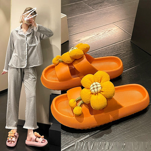Summer New Outer Wear All-match Non-slip Flower Slippers