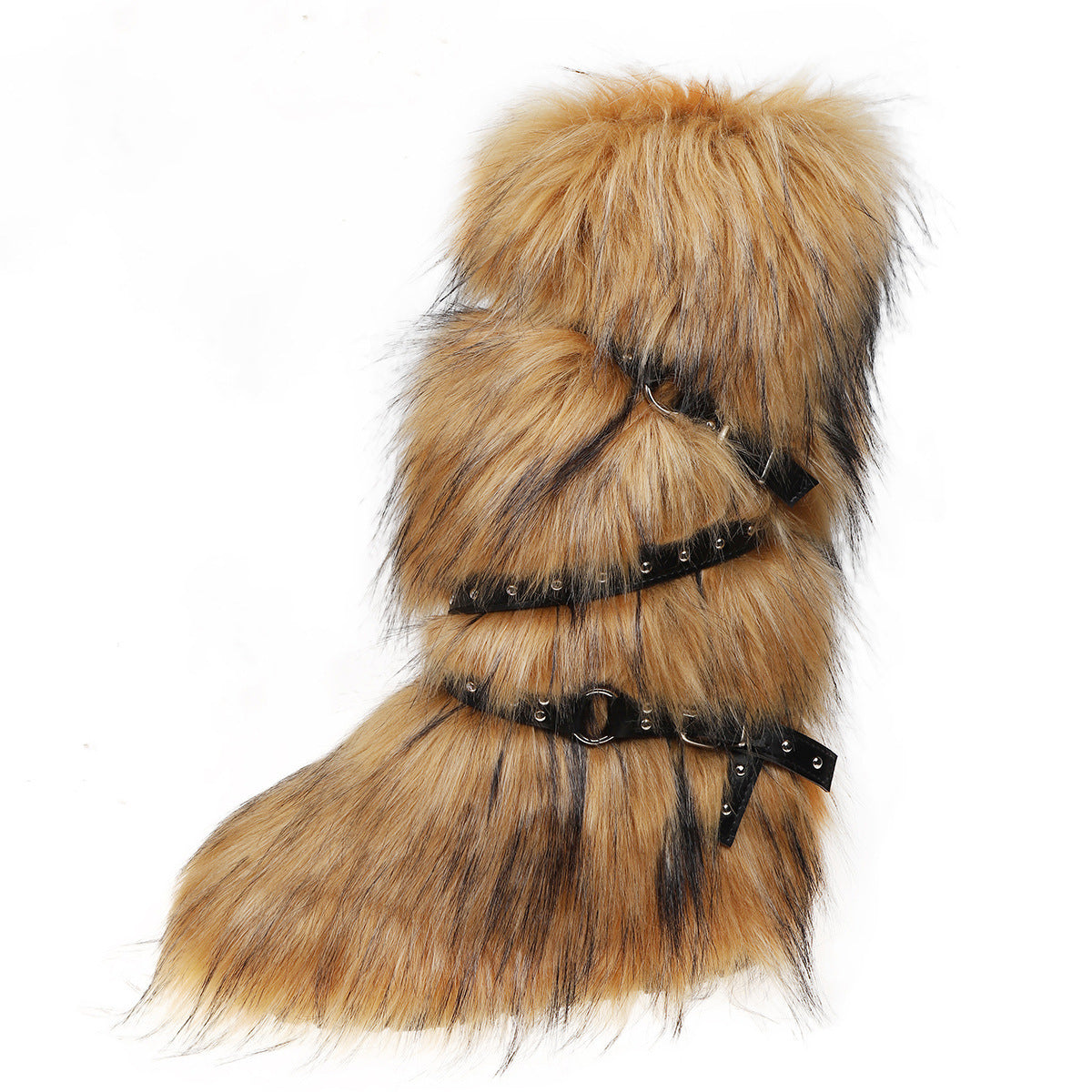 Fur-lined Tall Boots With A Cross-strap Buckle