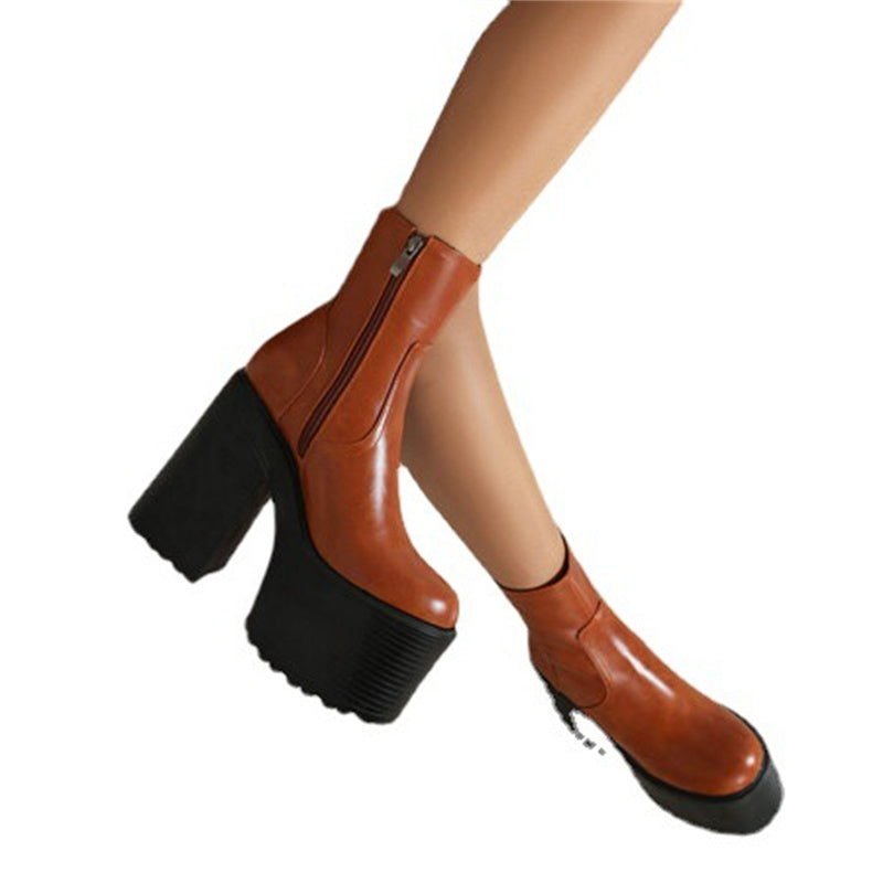 Women's Chunky Heel Round Toe Platform Booties