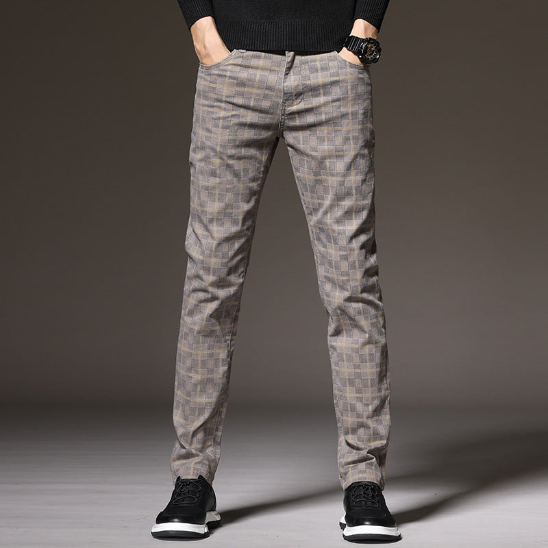 Slim Fit Cotton British Plaid Trousers