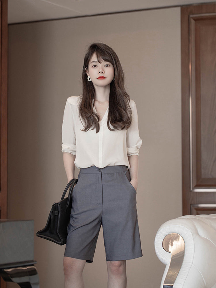 Casual Pants Drape Thin Wide Leg Five Point Straight