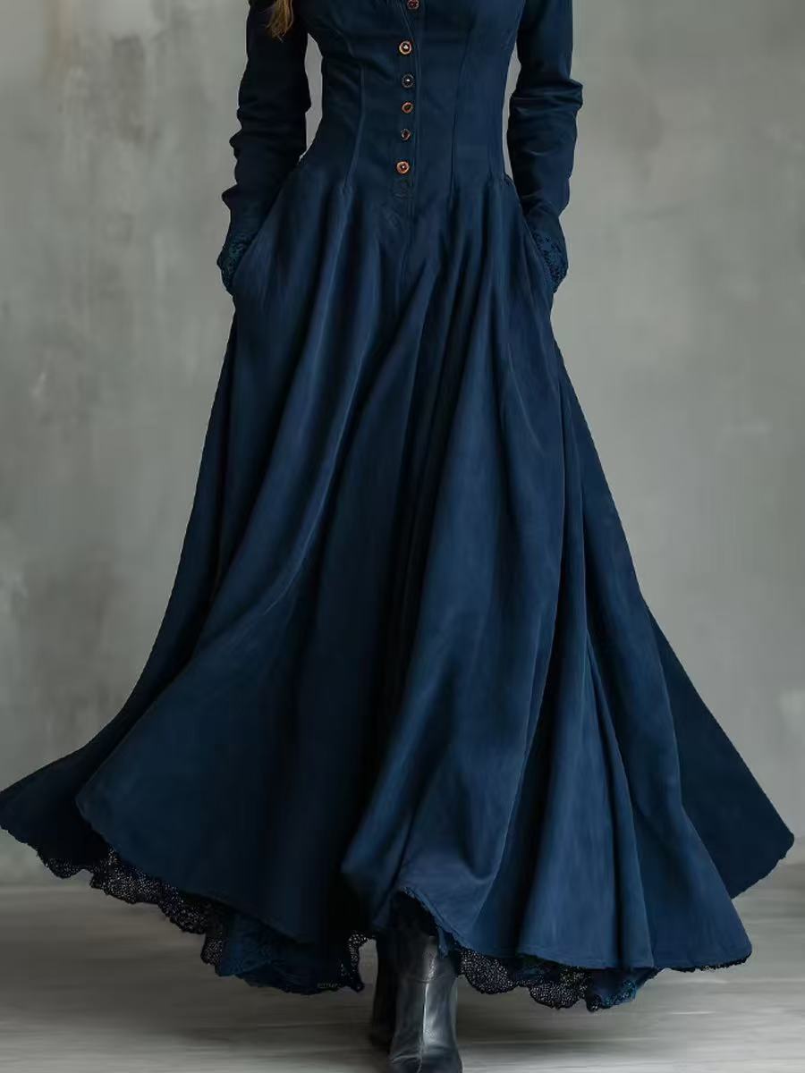 Solid Color Textured Long Sleeve Dress For Women