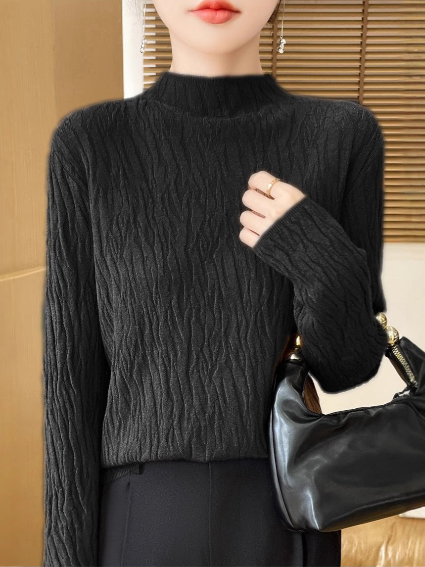 Knitted Jacquard Long-sleeved Sweater For Women As Base Layer
