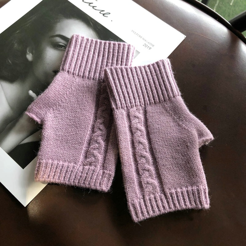 Solid Color Stretch Half Finger Knitted Gloves