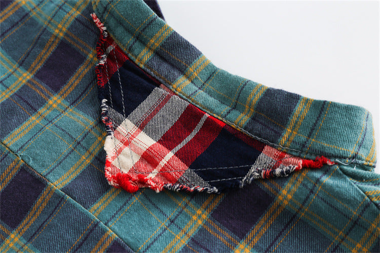 Loose Long Sleeve Shirt Men's Stitching Plaid