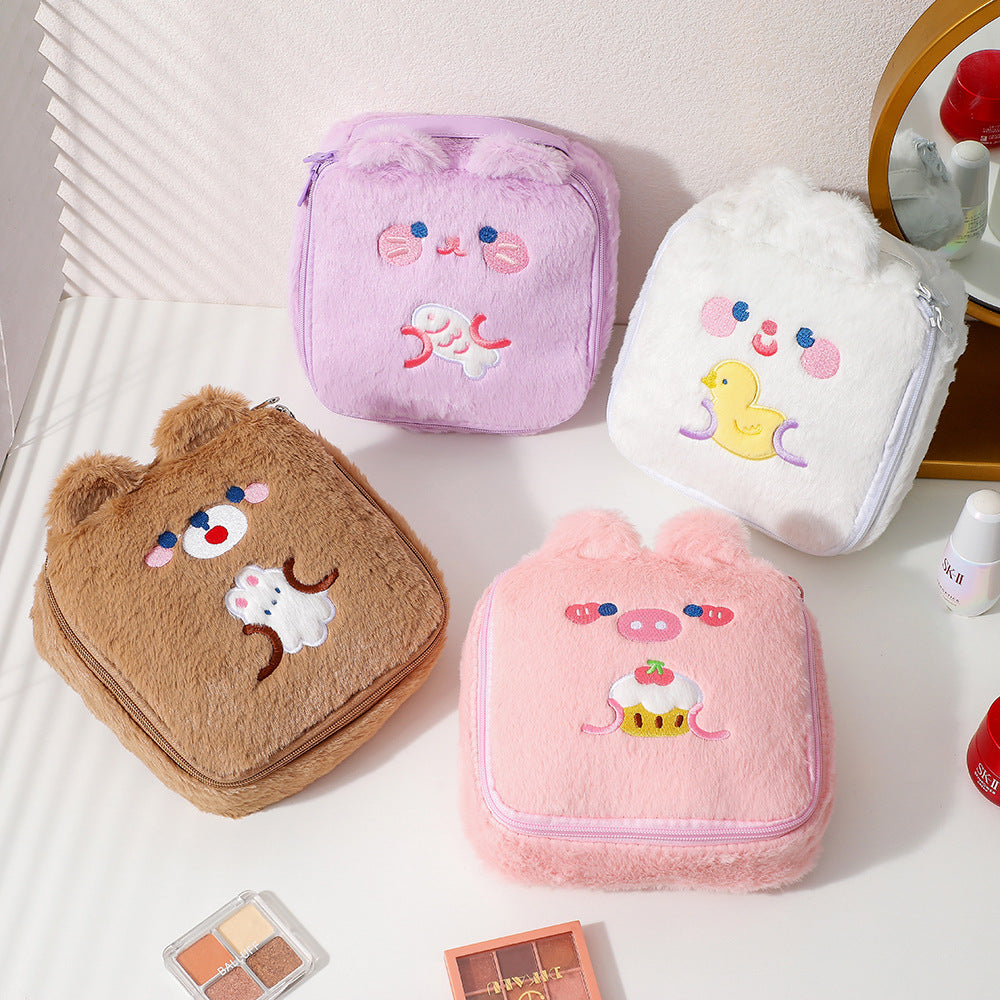 Bear Square Cosmetic Bag Cute Rabbit Plush Storage Bag