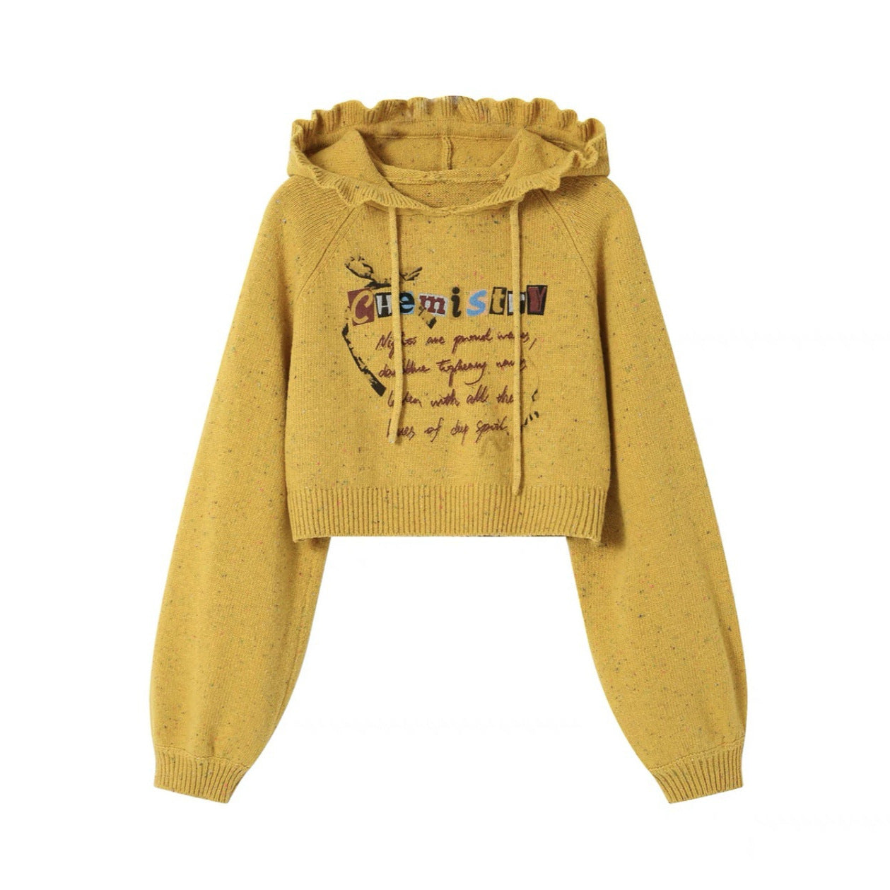 Retro Hooded Short Raglan Sleeve Coat Age-reducing Hand-painted Printed Sweater