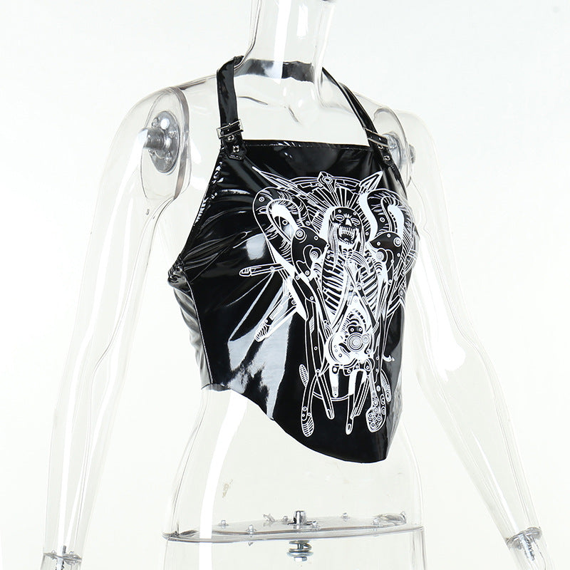Dark Leather Halter Strap Top