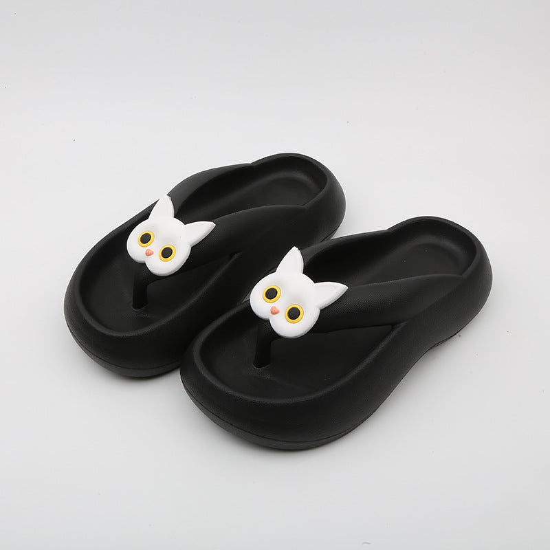 Black And White Cat Flip Flops Women's Outer Wear Thick Bottom
