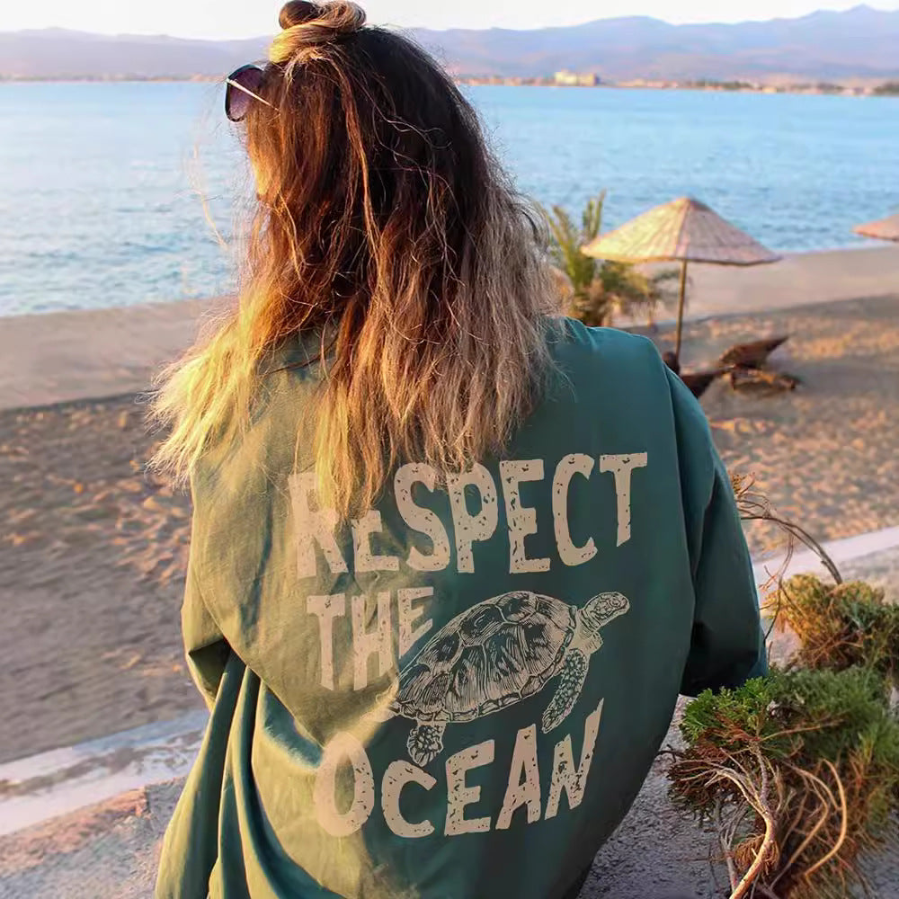 Kvinders afslappede, fashionable, åndbare T-shirt med skildpaddetryk og korte ærmer