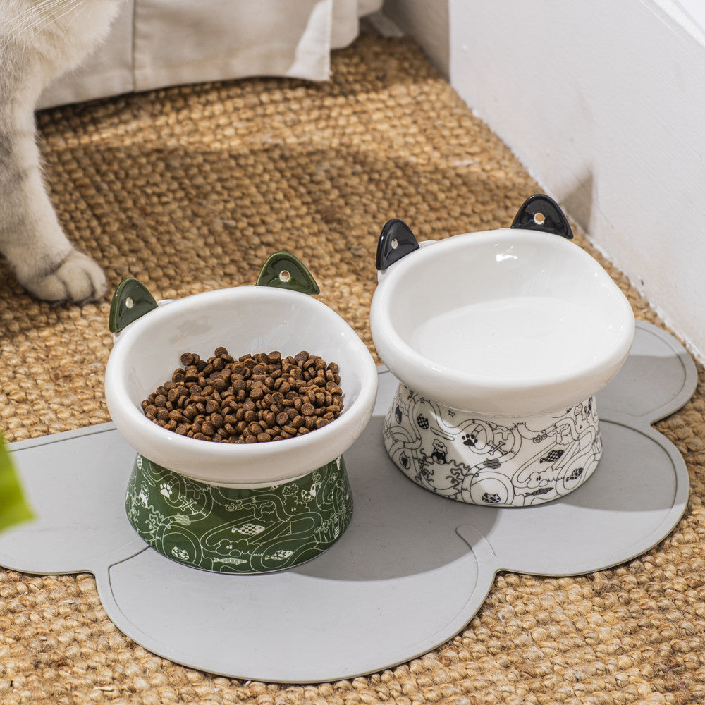 Cat Bowl High Feet Ceramic Anti-Overturn Protection Cervical Spine