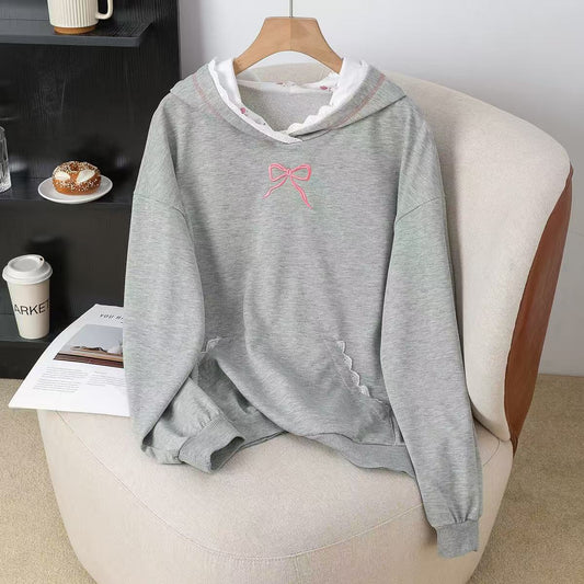 Dame sweatshirt med farveblok og blonde, mellemlang