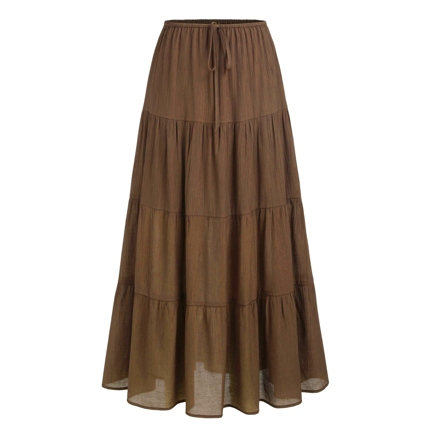 High-waisted Elastic-waist Tie-closure Loose-fit Patchwork Skirt