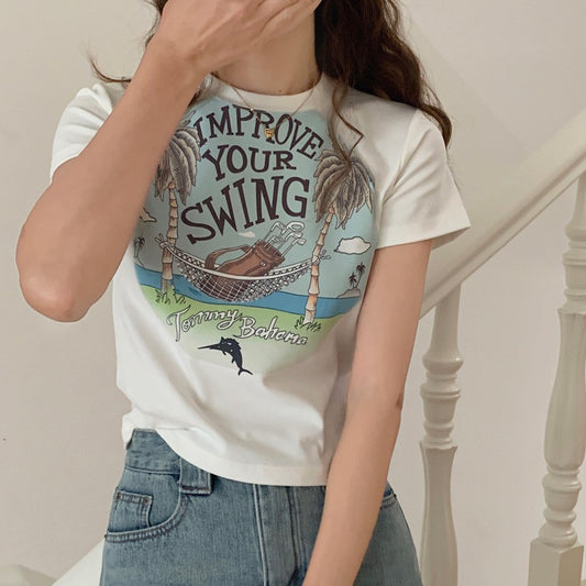 Korean Version Sweet Cool Slim Fit Short Sleeve