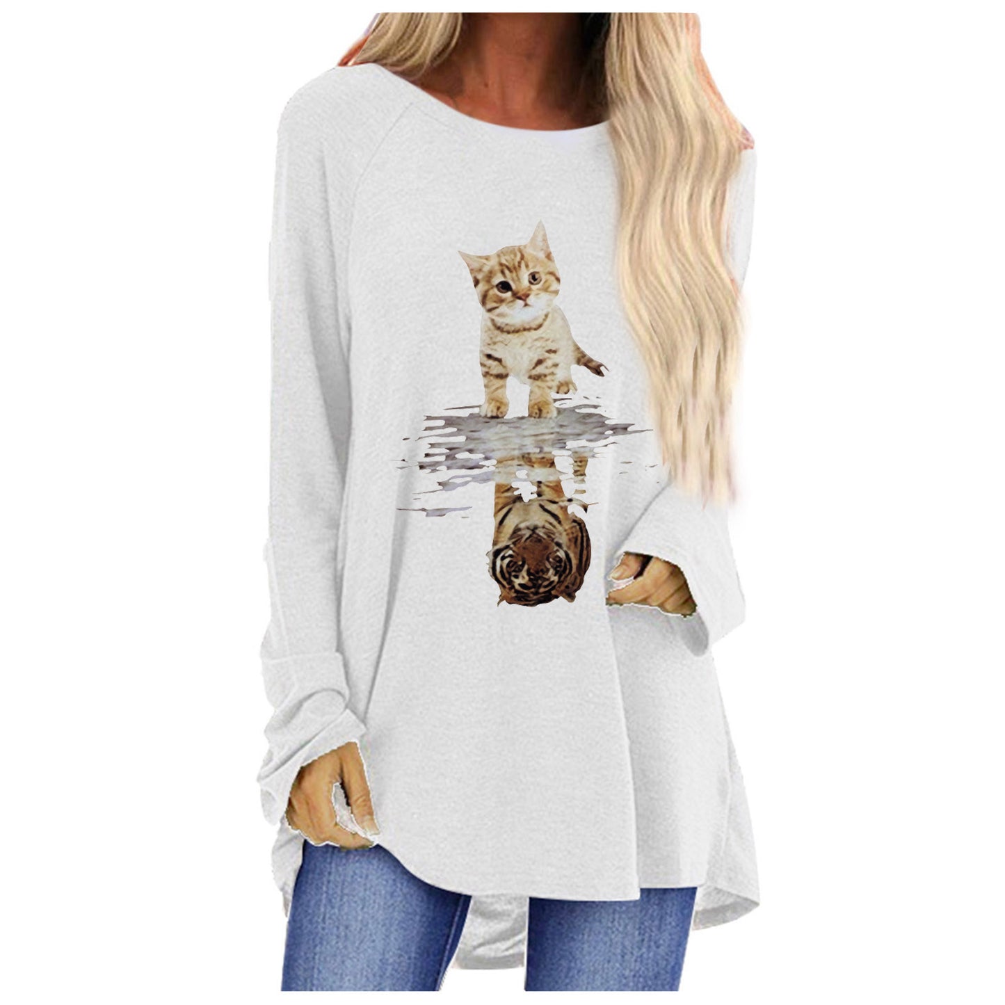 Loose Round Neck Long Sleeve T-shirt For Women