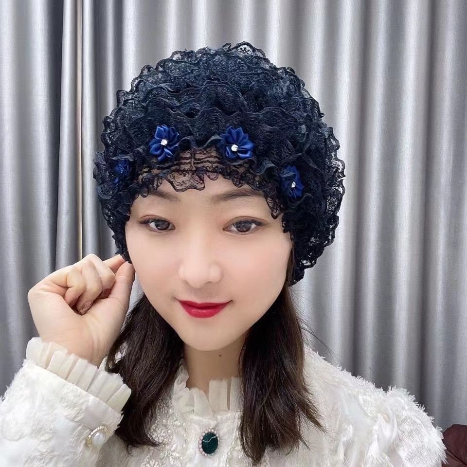 Four Seasons Little Flower Toque Cover Gray Hair Cap Lace