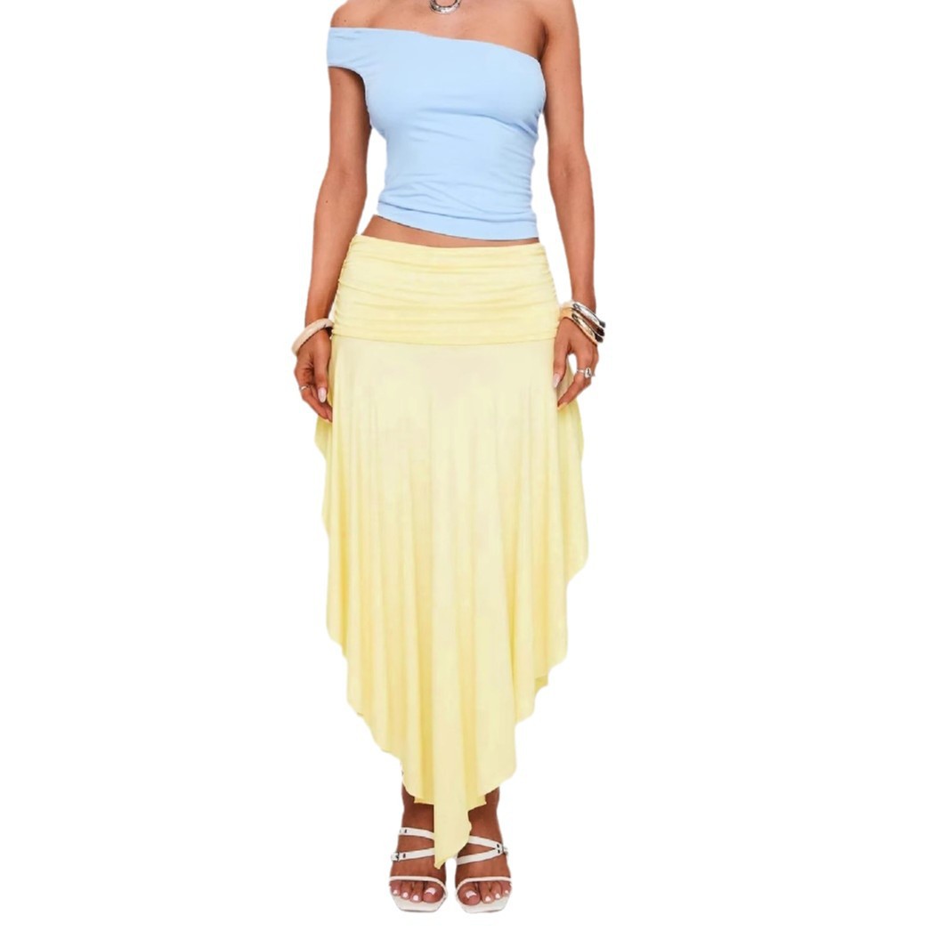 Elegant Pleated Asymmetrical Split Skirt