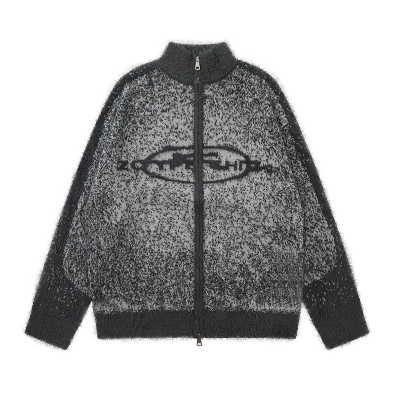 High Street Fashion Brand Design Double Zipper Stand Collar Sweater