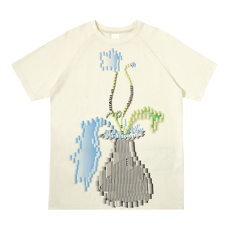 Women's Fashion Short Sleeve Digital Vase T-Shirt