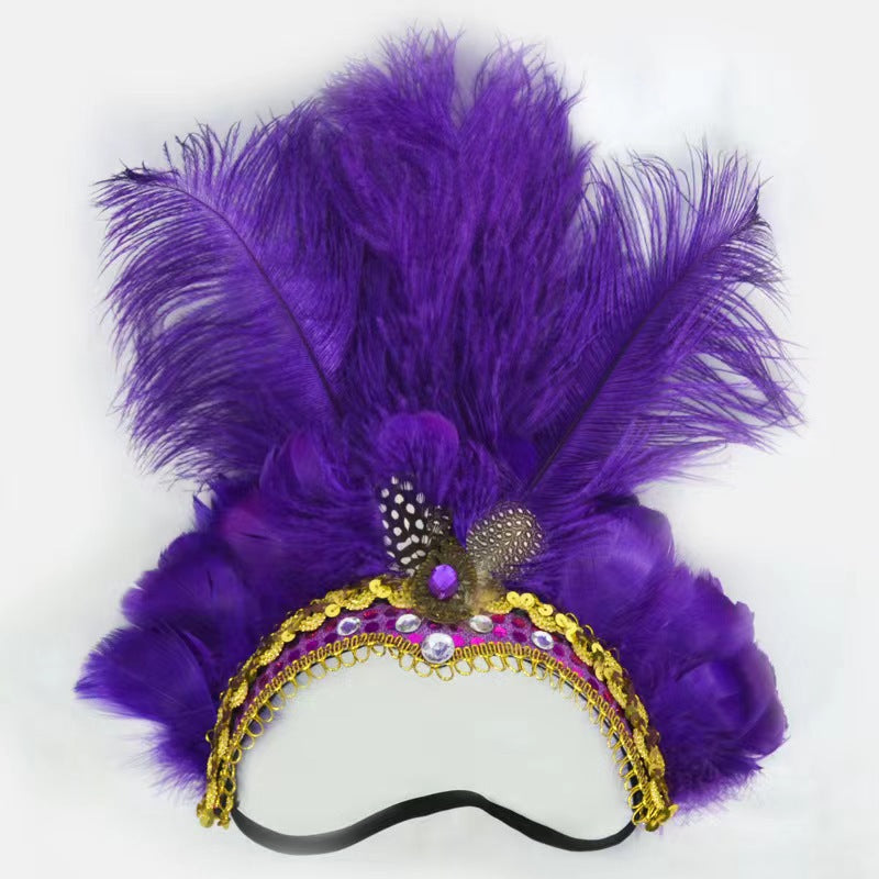 Feather Headdress Stage Performance Headwear Prop Retro Handmade