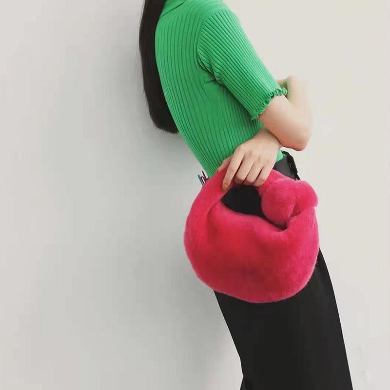 Ladies Hand Lamb Wool Knotted Cloud Bag