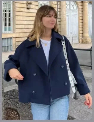 Women's Double Breasted Short Woolen Coat