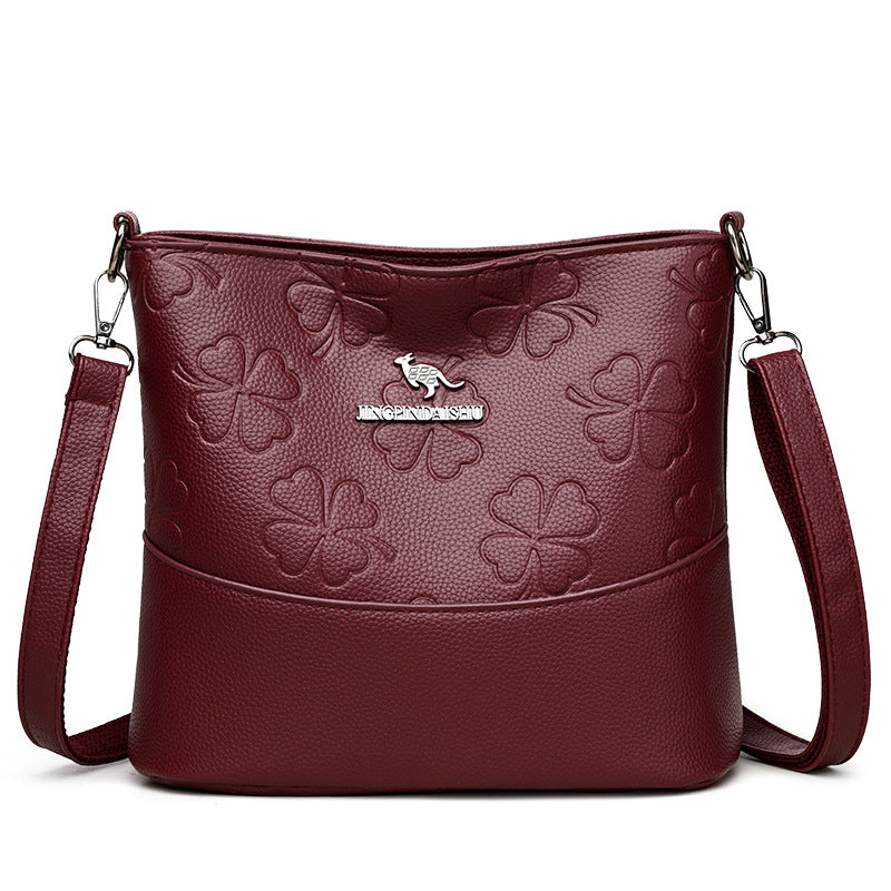 Multi-layer Soft Leather Bucket Large Capacity Women's Shoulder Messenger Bag