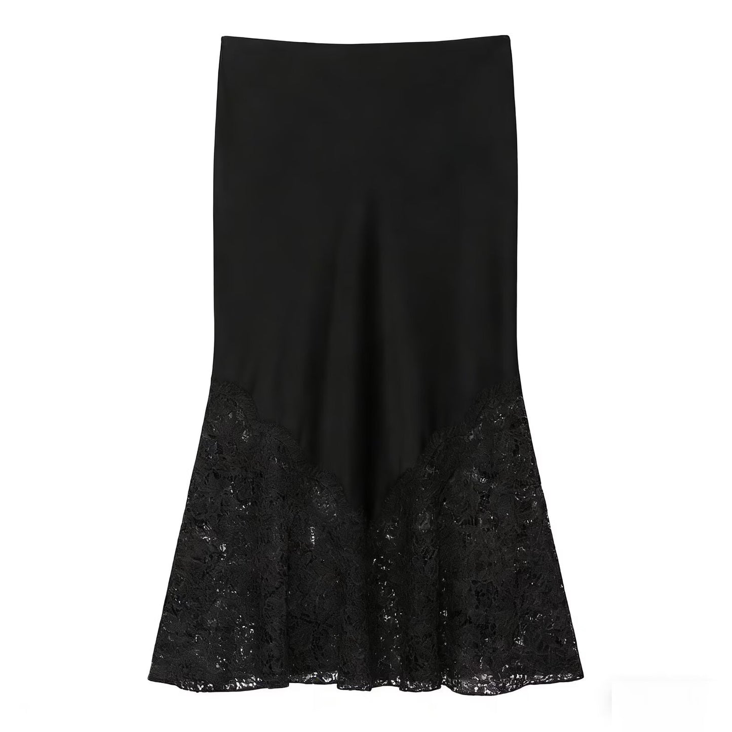 Women's  Solid-color Lace-panel Skirt